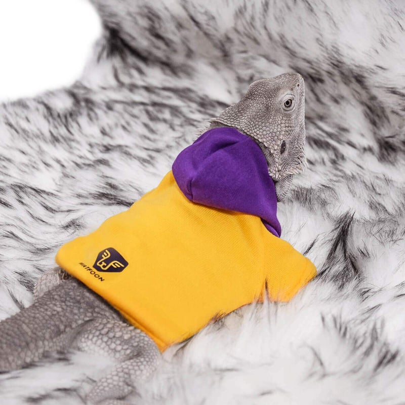 WATFOON Lizard Clothes Bearded Dragon Sweater Winter Hoodies Warm Coat Soft Touching for Leopard Reptile Gecko Anole Amphibians Apparel Cold Weather (M, Purple/Yellow) - Image 1